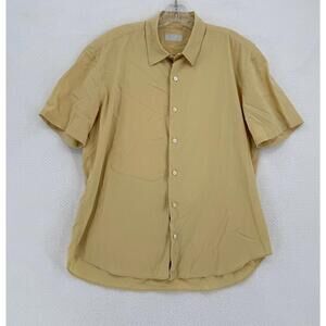 Prada Mens Yellow Cotton Blend Collared Short Sleeve Button Shirt Sz 39/15.5